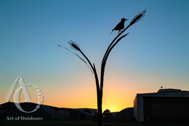 Bird on a Wheat Stalk Metal Sculpture