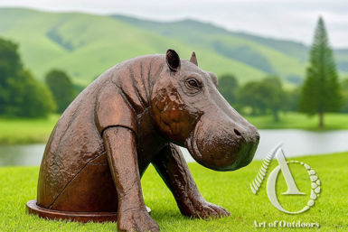 Hippo in a Drain Metal Garden Art