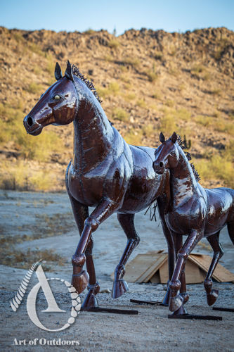 Metal Mare and Foal Sculpture